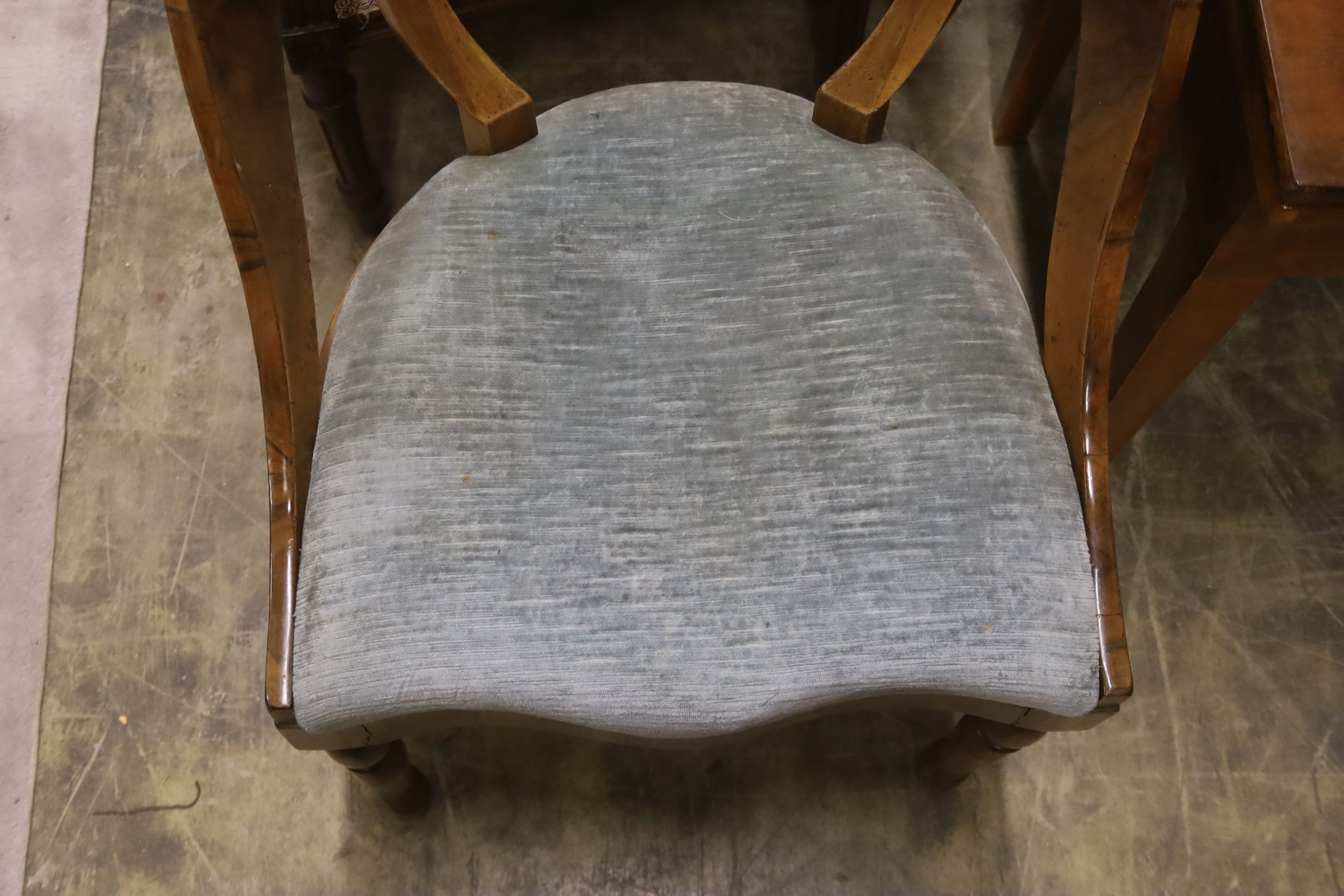 A 19th century Italian walnut side chair, width 50cm, depth 46cm, height 93cm